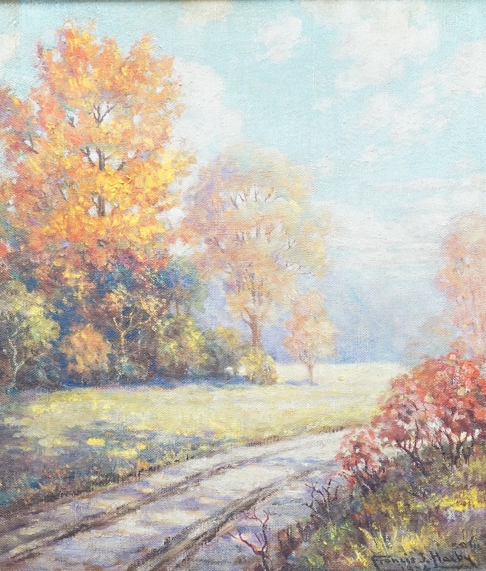 Francis J. Haxby, Autumnal landscape, signed and dated 1934, oil on canvas, 35 x 34cm, gilt framed
